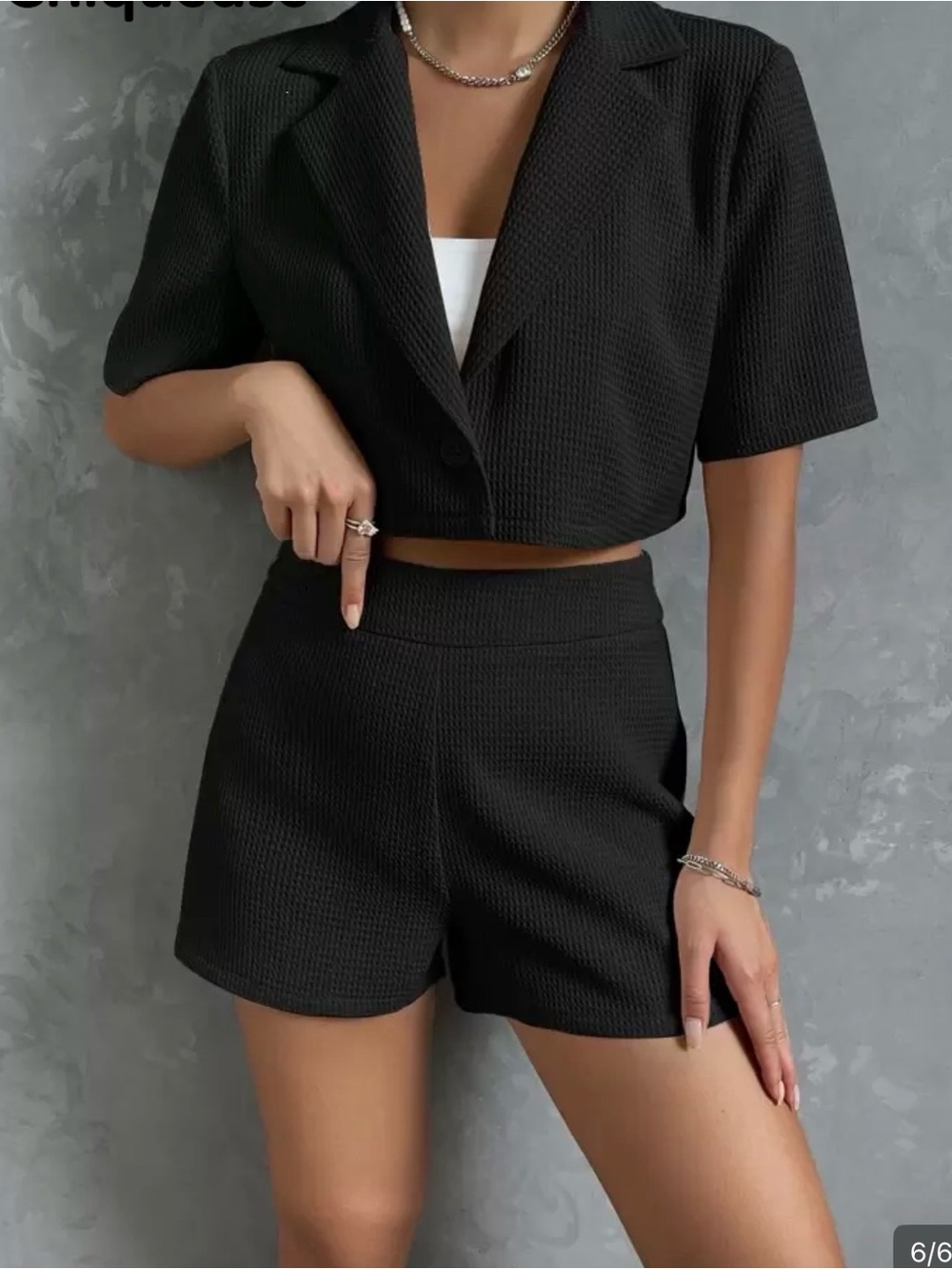 Crop Blazer & High-Waist Black Shorts Set - Women's